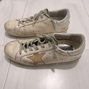 Golden Goose Super Star Sneakers, gold star. Size 8